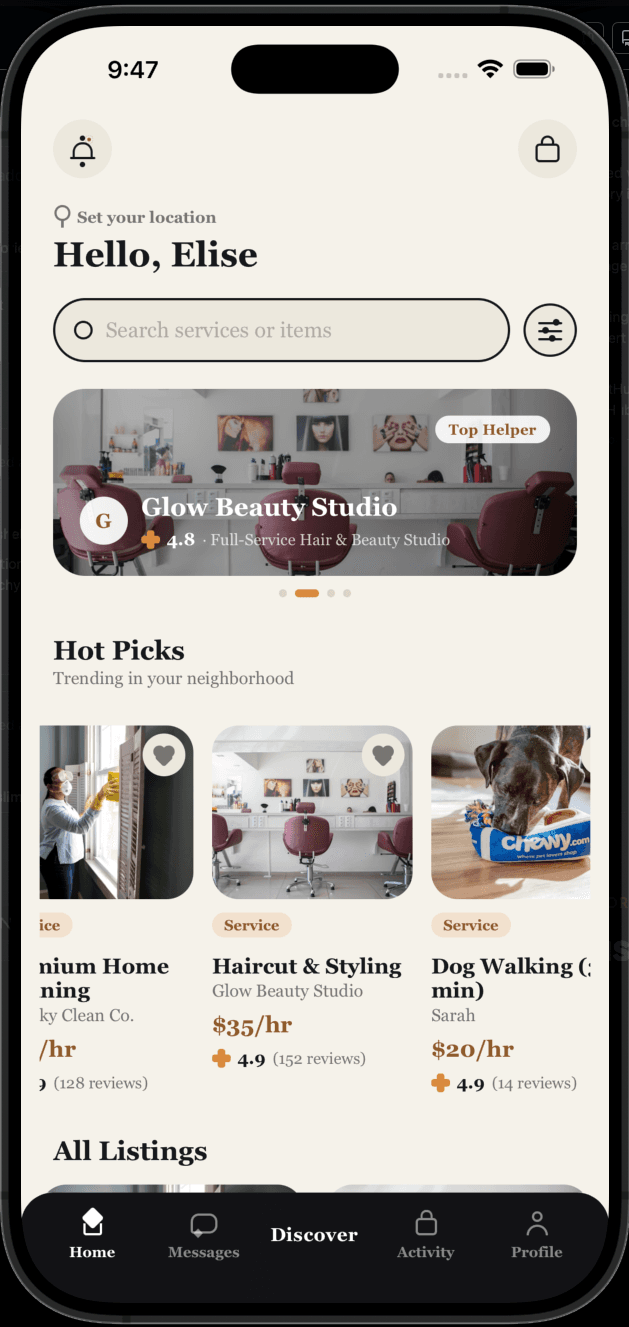 Home screen in the Blyth app
